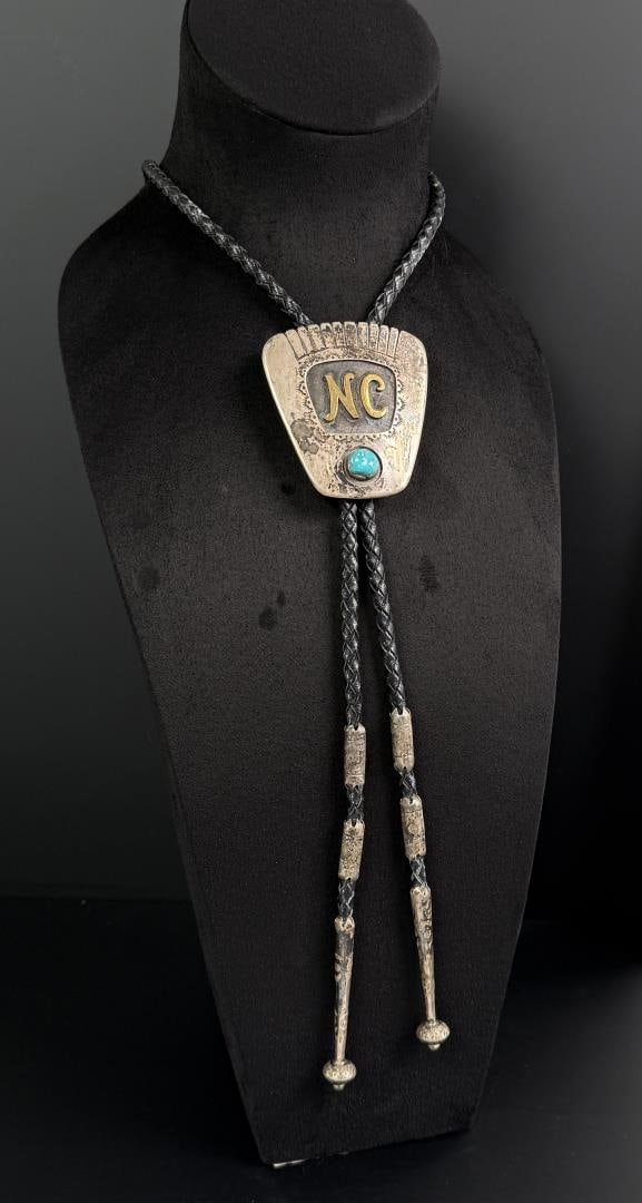 Navajo Sterling Silver Turquoise Bolo Tie (1 of 4)