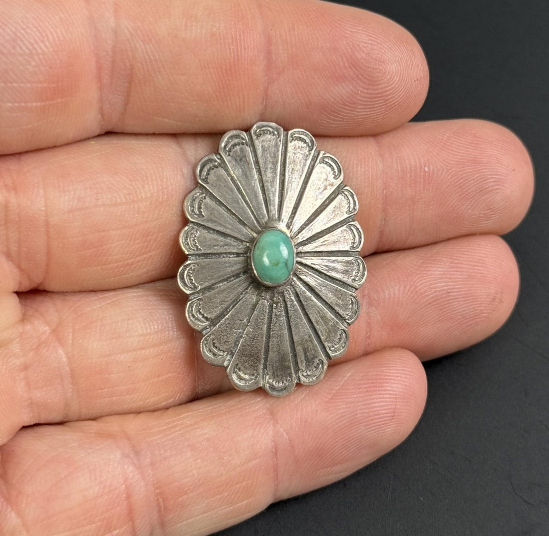 Navajo Sterling Silver Turquoise Scarf Slide (1 of 3)