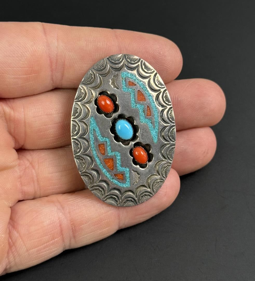 Navajo Circle JW Sterling Silver Inlay Bolo Tie (1 of 4)
