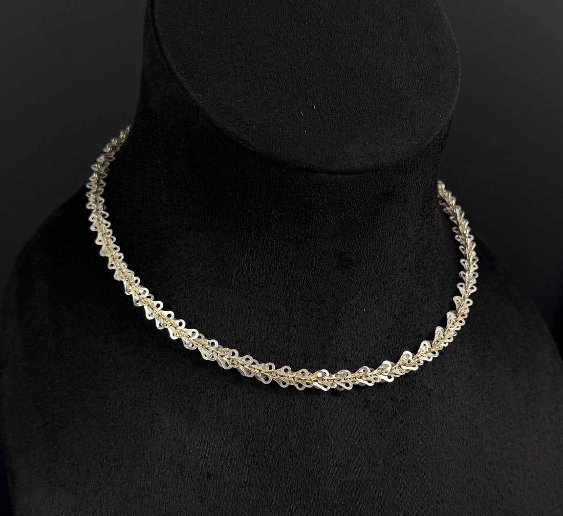 Milor Sterling Silver Lace Chain Necklace: 8 3/4" Long as displayed. 11.40 grams total.