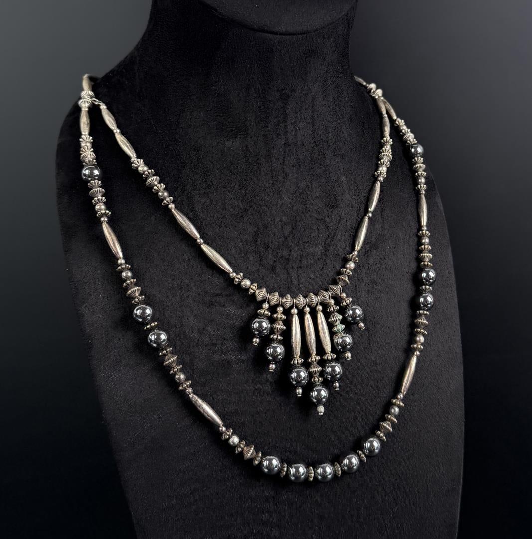 Navajo Sterling Silver Bench Bead Necklace: 14 1/2" Long as Displayed.
