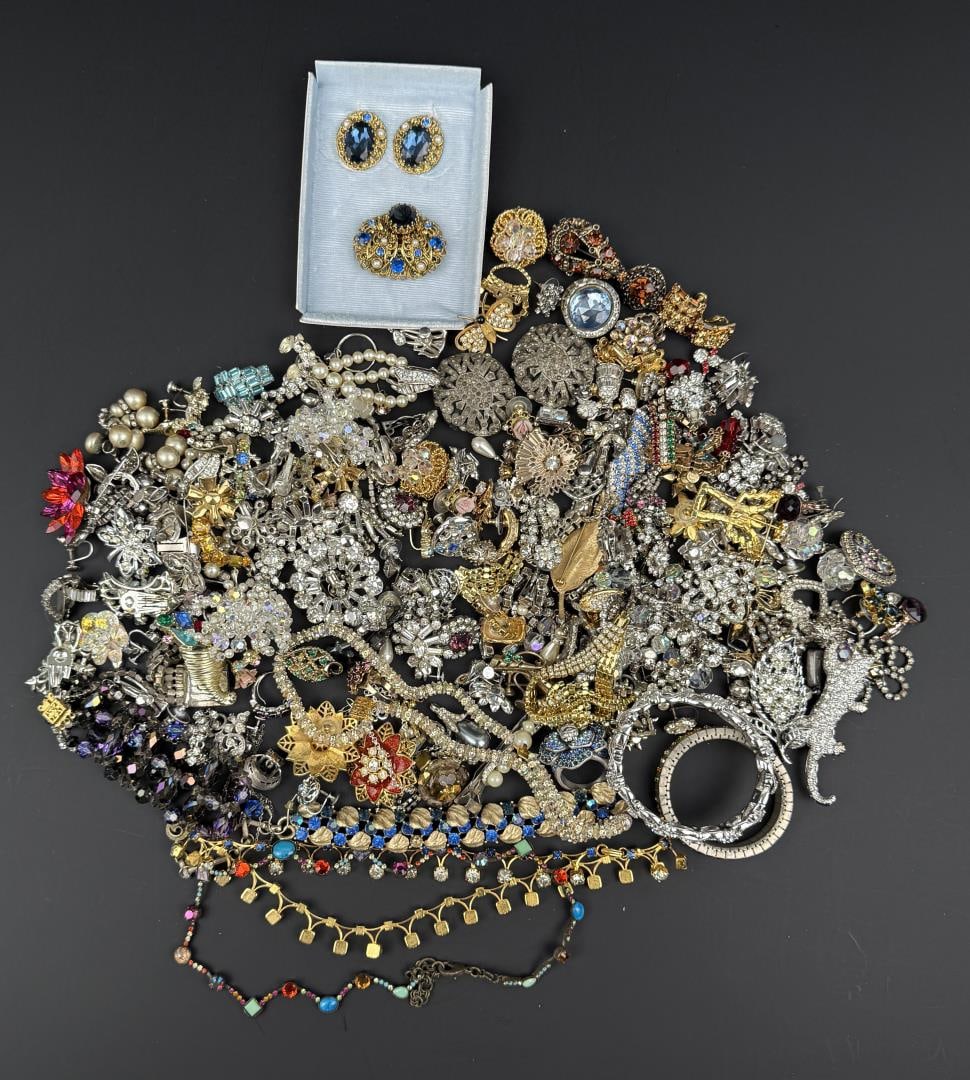 Large Collection of Rhinestone Costume Jewelry: Nice grouping. 3 Pounds 5 Ounces total.