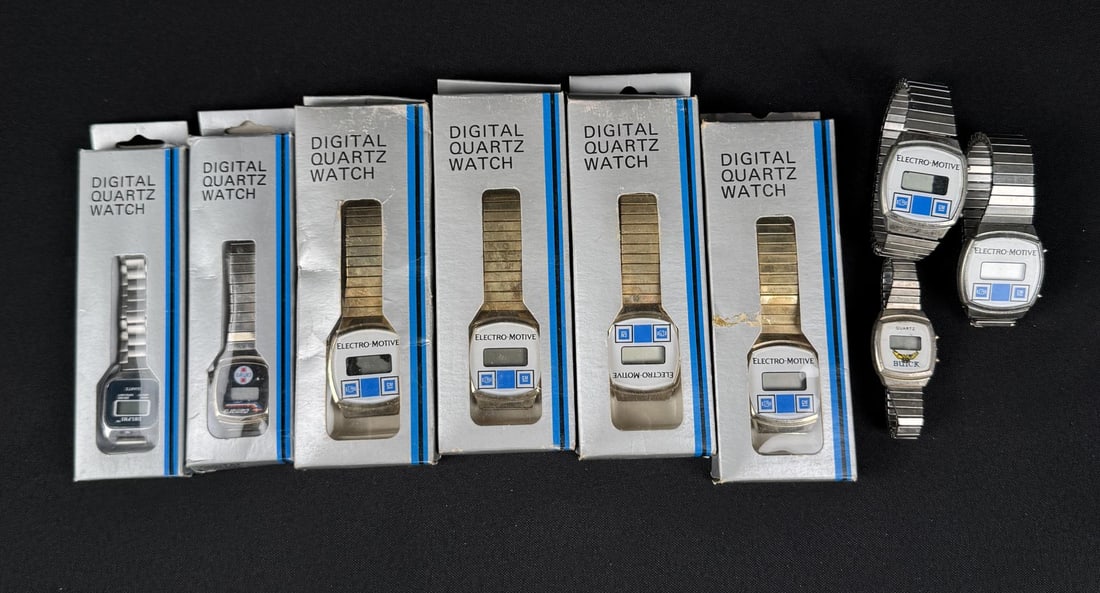 Group Electro Motive General Motors LED Watches: Nice grouping. 6 of the 9 digital watches sold with original box.