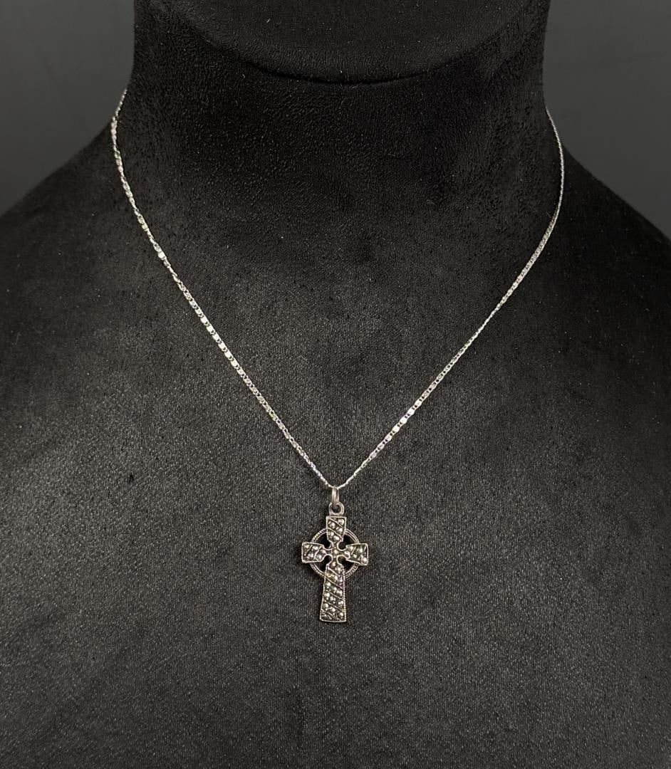 Sterling Silver Marcasite Celtic Cross Necklace (1 of 8)