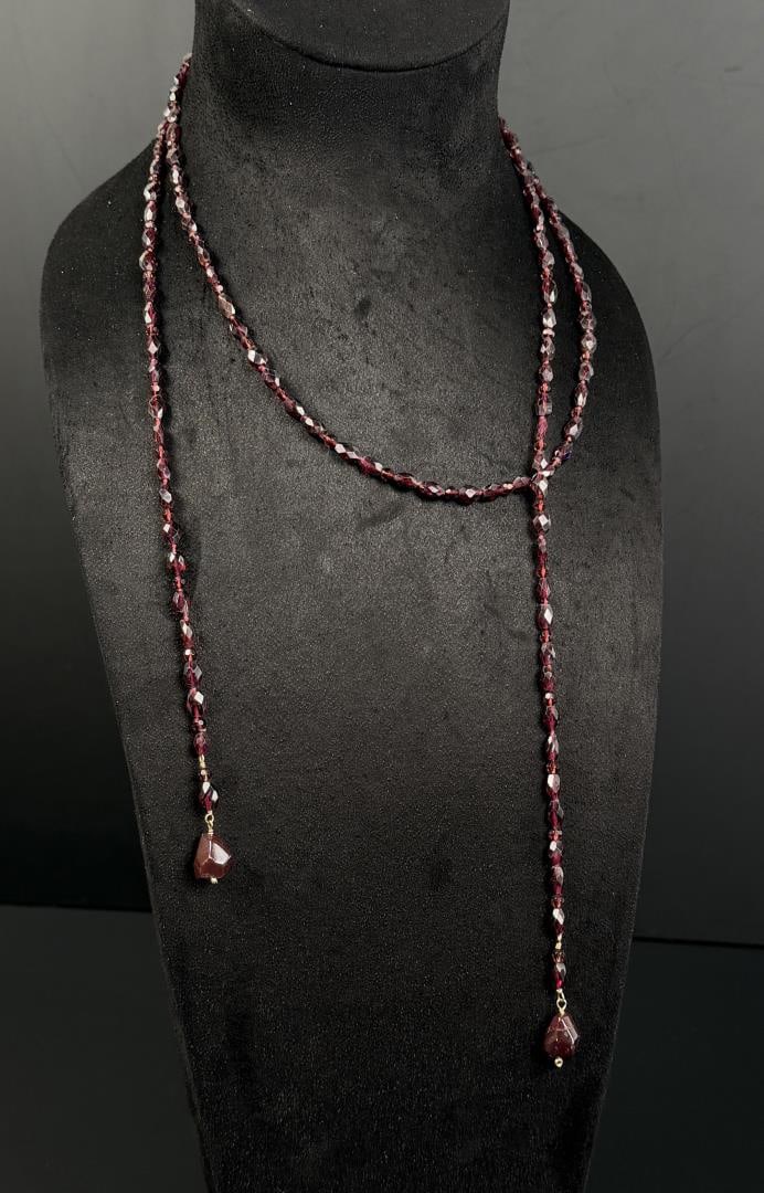 Victorian Faceted Garnet Necklace: 26 1/4" long as shown.