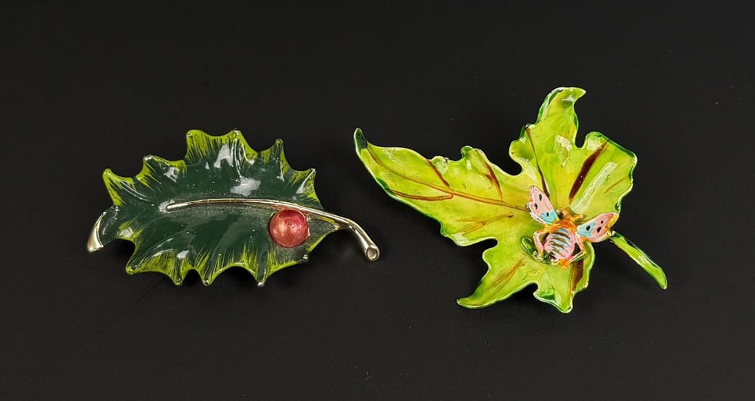 Hattie Carnegie and Gerrys Leaf Brooches: 1 7/8" by 2 1/8".