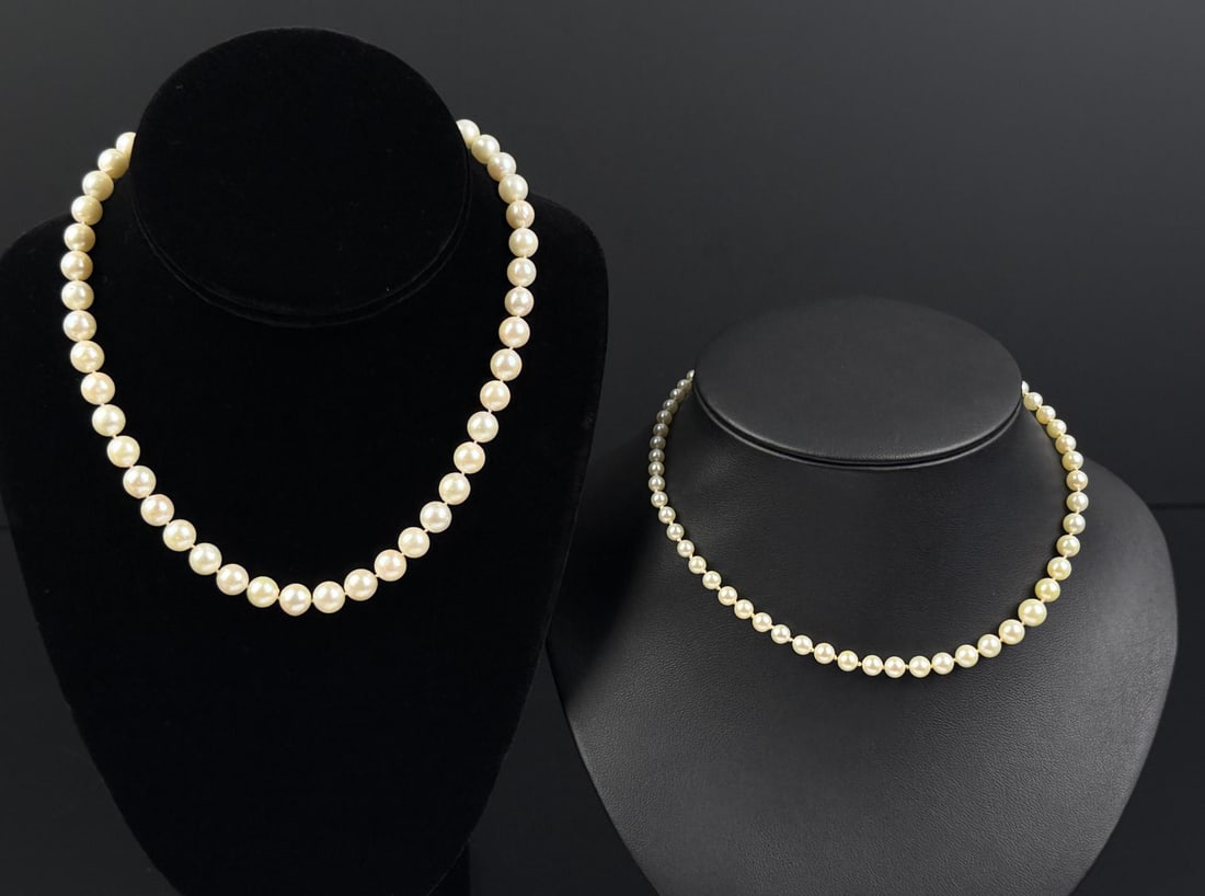 14k Gold Cultured Pearl Necklaces: 14k gold clasps.