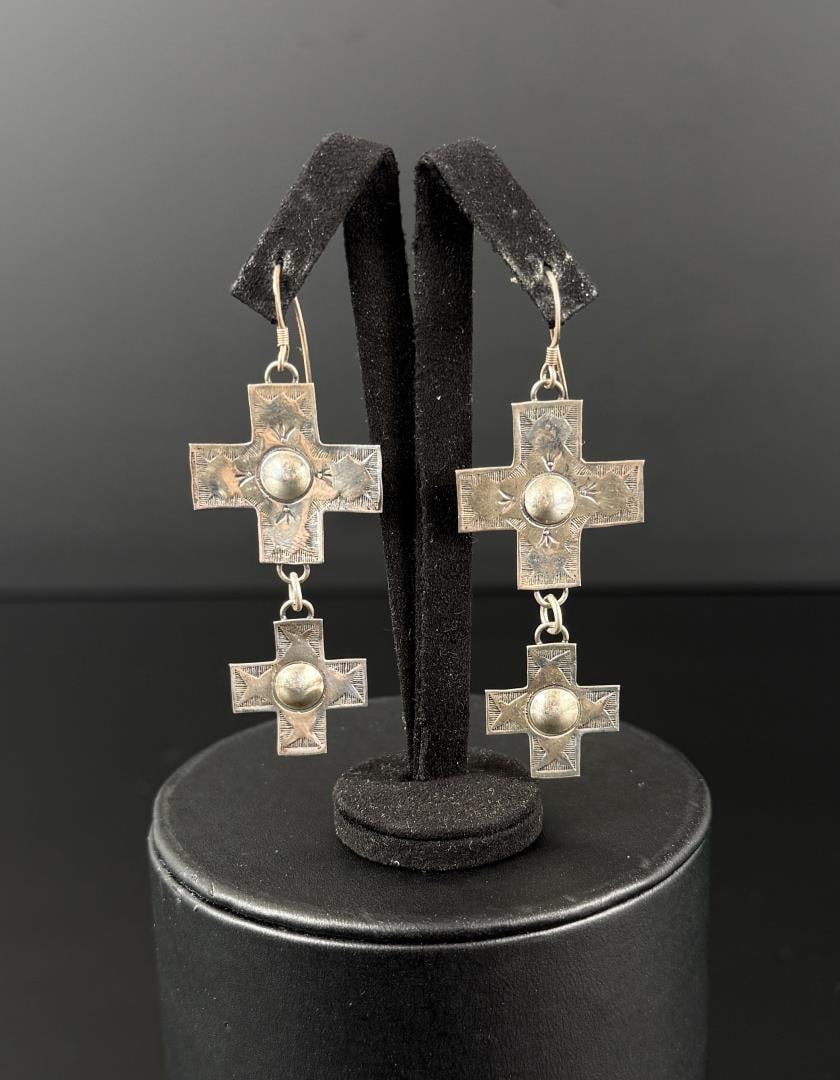 Navajo Sterling Silver Cross Earrings (1 of 3)