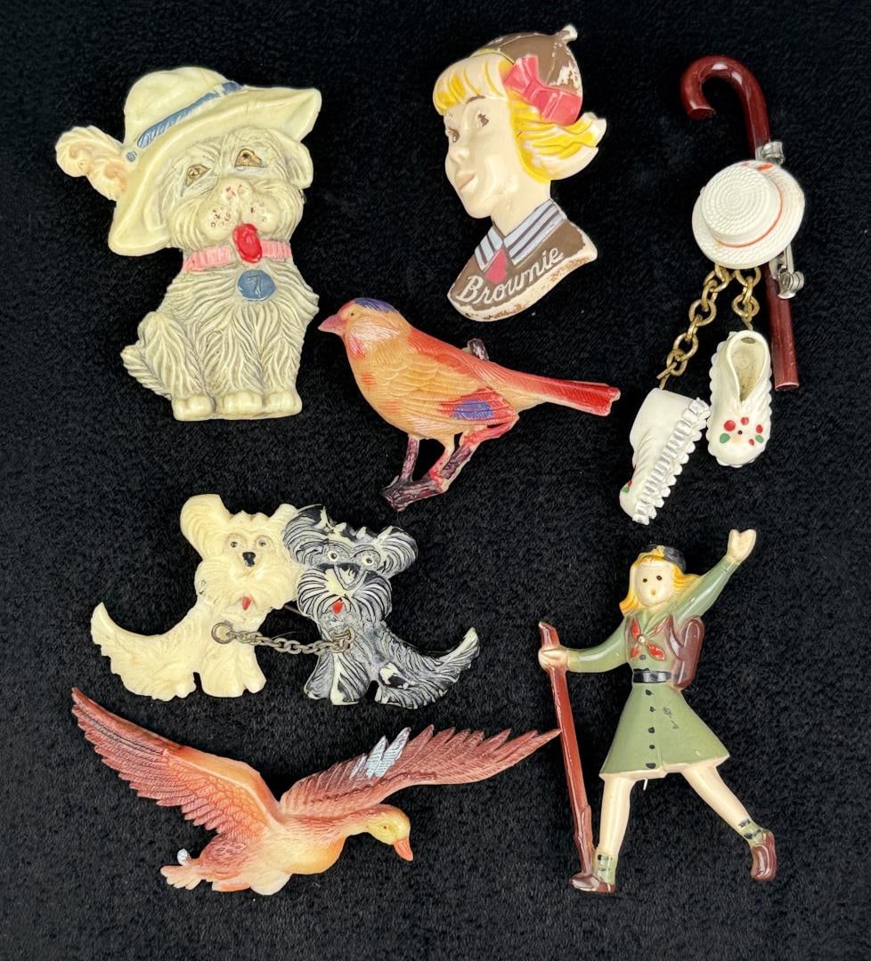 Collection of Mid Century Celluloid Brooches (1 of 5)