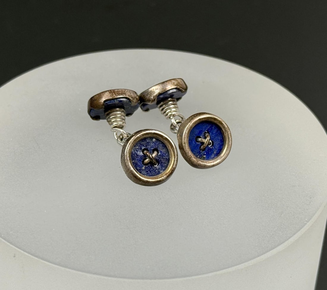 Sterling Silver Lapis Lazuli Button Cufflinks (1 of 4)