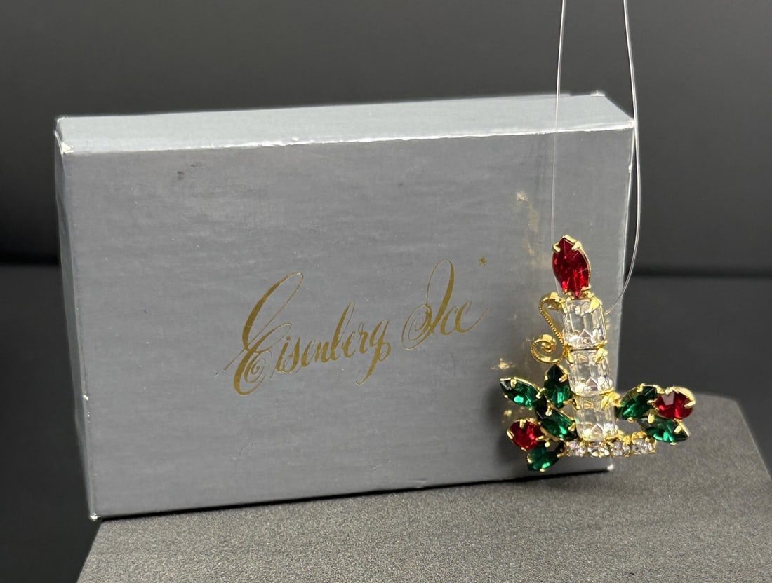 Eisenberg Ice Rhinestone Candle Brooch: 1 5/8".