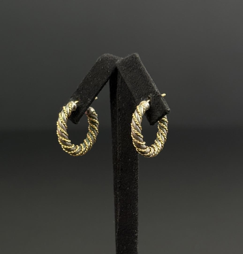 Tiffany & Co 18K Gold Sterling Rope Earrings: 6.36 grams, 7/8" long.