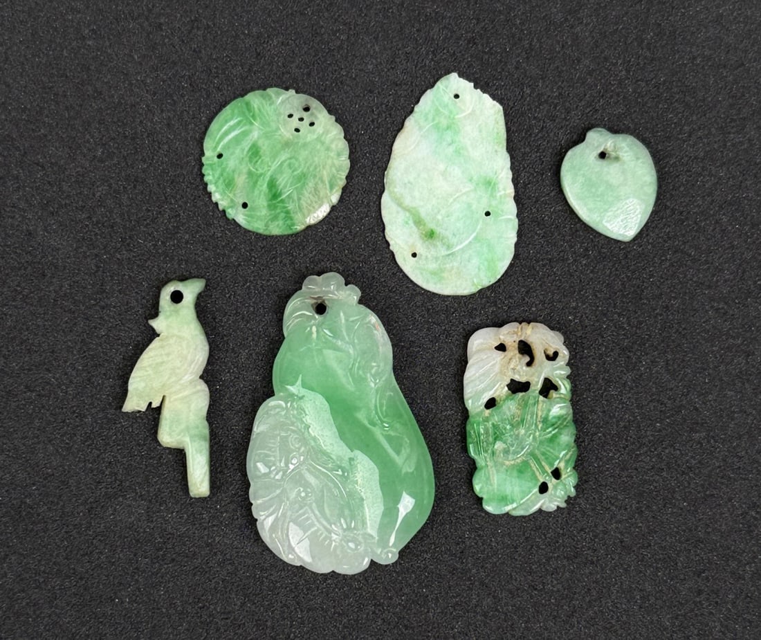 Collection of Chinese Carved Jade Jadeite Pendants (1 of 7)