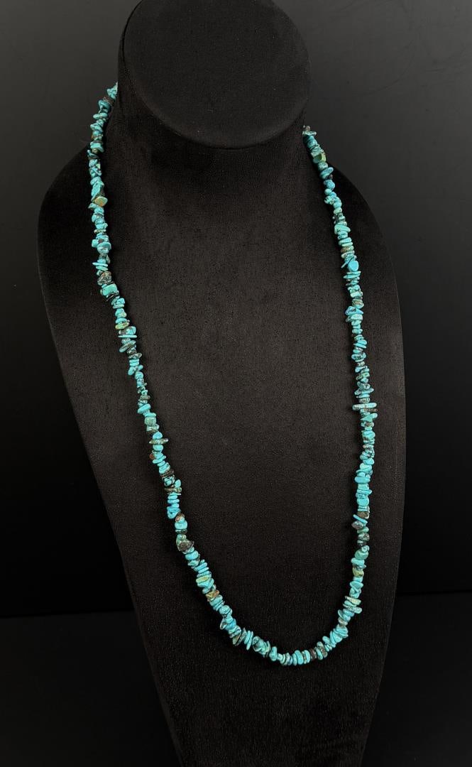 Navajo Turquoise Nugget Necklace: 16 3/8" long as displayed.