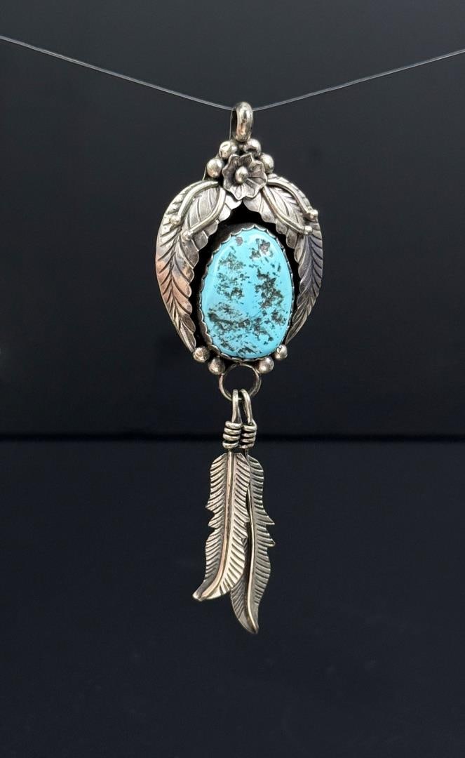 Yellowhorse Navajo Sterling Turquoise Pendant: 16.98 grams. 3 1/2" long.
