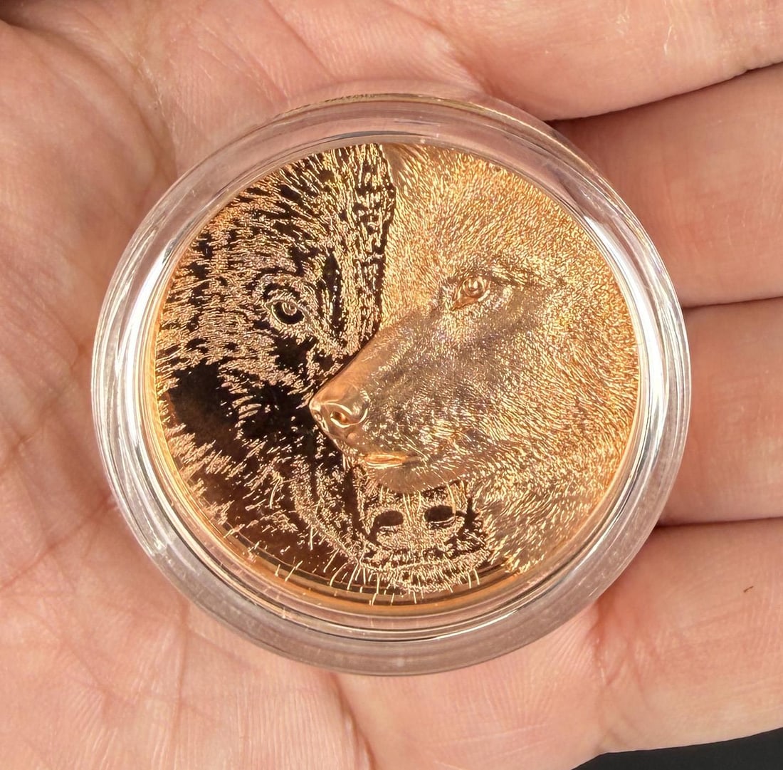 2021 250T Mongolia Mystic Wolf Copper Coin: Nice example