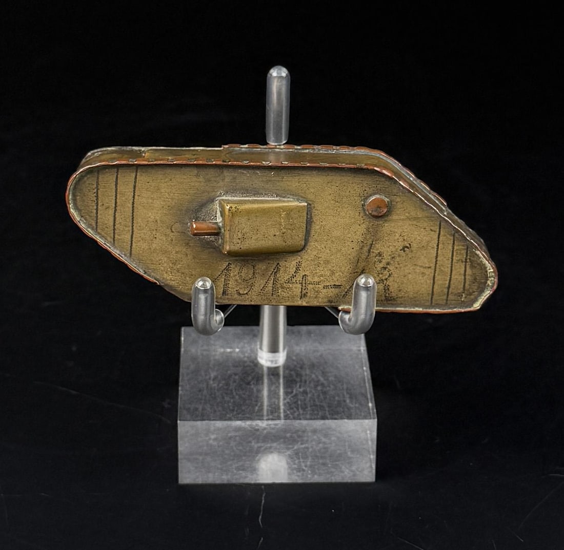 WWI WW1 France Trench Art Cigarette Lighter: Tank form. 3 1/4" by 1 1/8"
