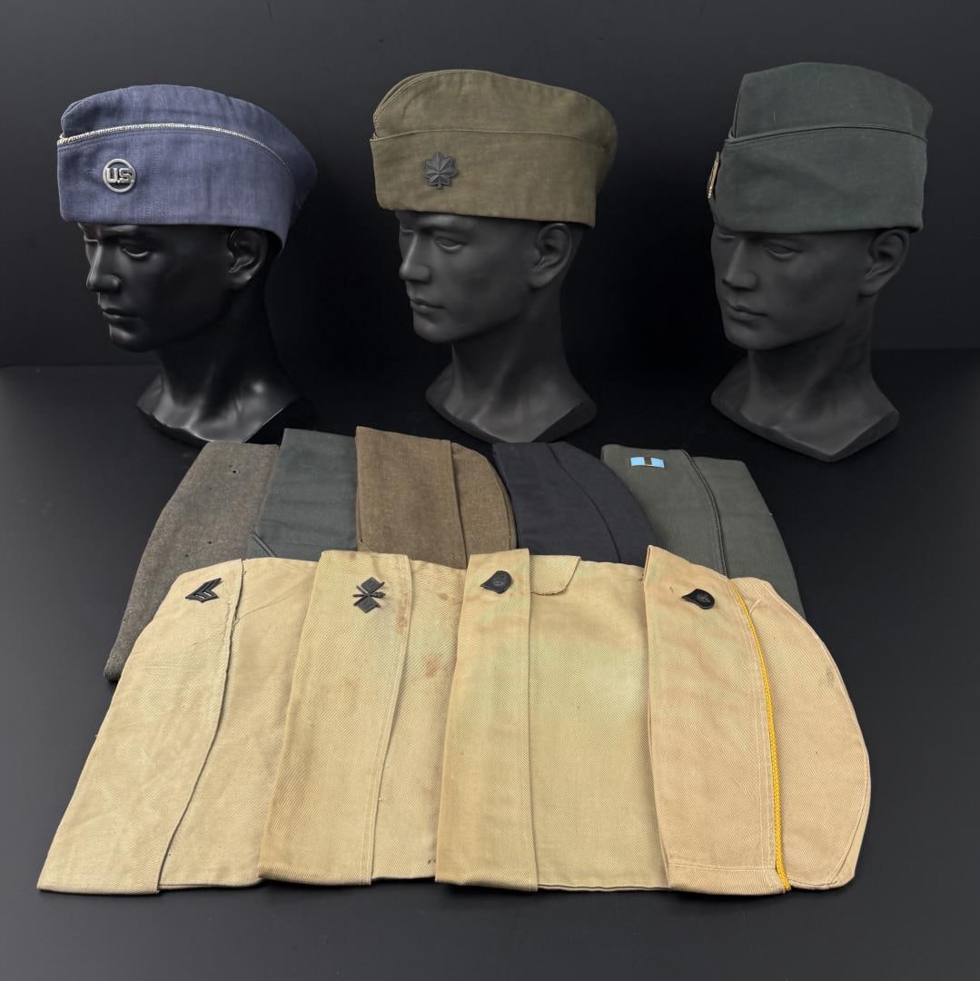 Collection of US World War Garrison Caps: Various conflicts and service branches.