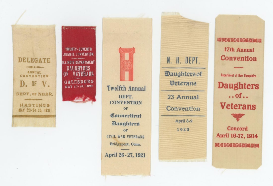 Daughters of Veterans Convention Ribbons: Nice grouping. Largest is 2" by 6"
