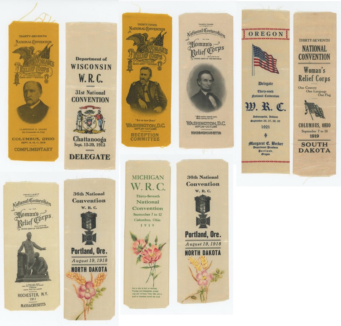 Women's Relief Corps National Convention Ribbons: Nice grouping.
