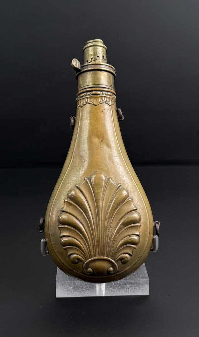 G&JW Hawksley 388 Riling Brass Powder Flask: 8 5/8" long.