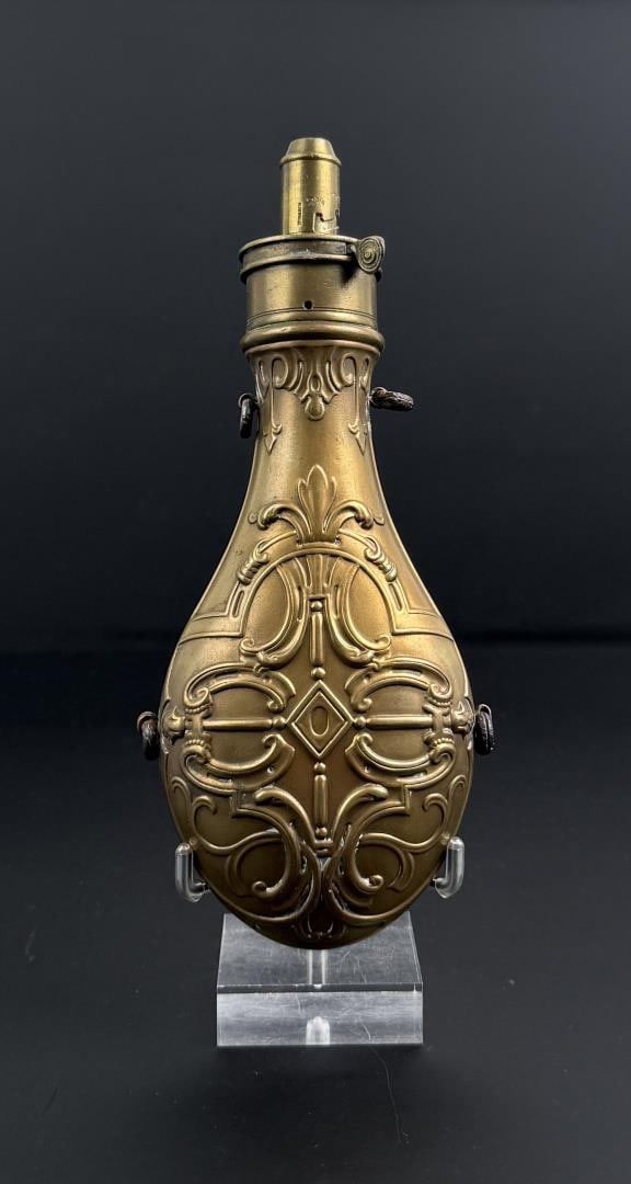 G&JW Hawksley Riling 426 Brass Powder Flask: 8 1/4" long.