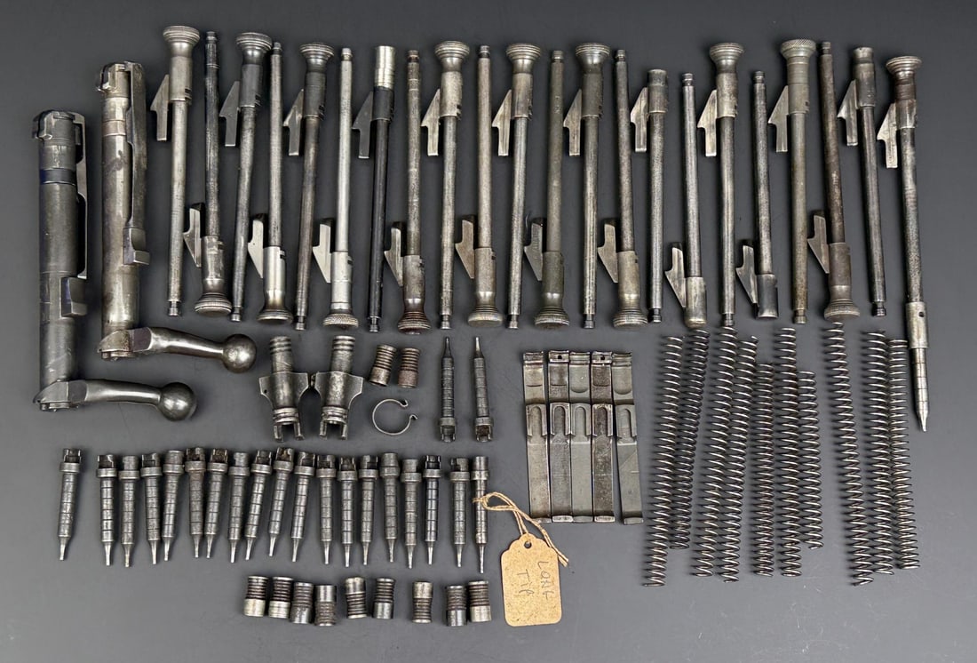 Springfield 1903 1903a3 Blued Bolt Parts: Very nice grouping. 22 Firing Pin Rods, 22 Firing Pins, 10 Springs, 2 Bolt Bodies, 5 Extractors, 11 Firing Pin Collars, 2 Stripped Safety Housings.