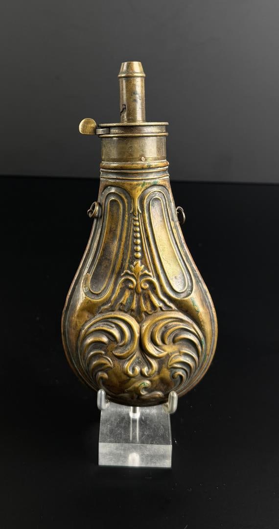 Civil War Riling 504 Brass Powder Flask: 7 1/4" long.