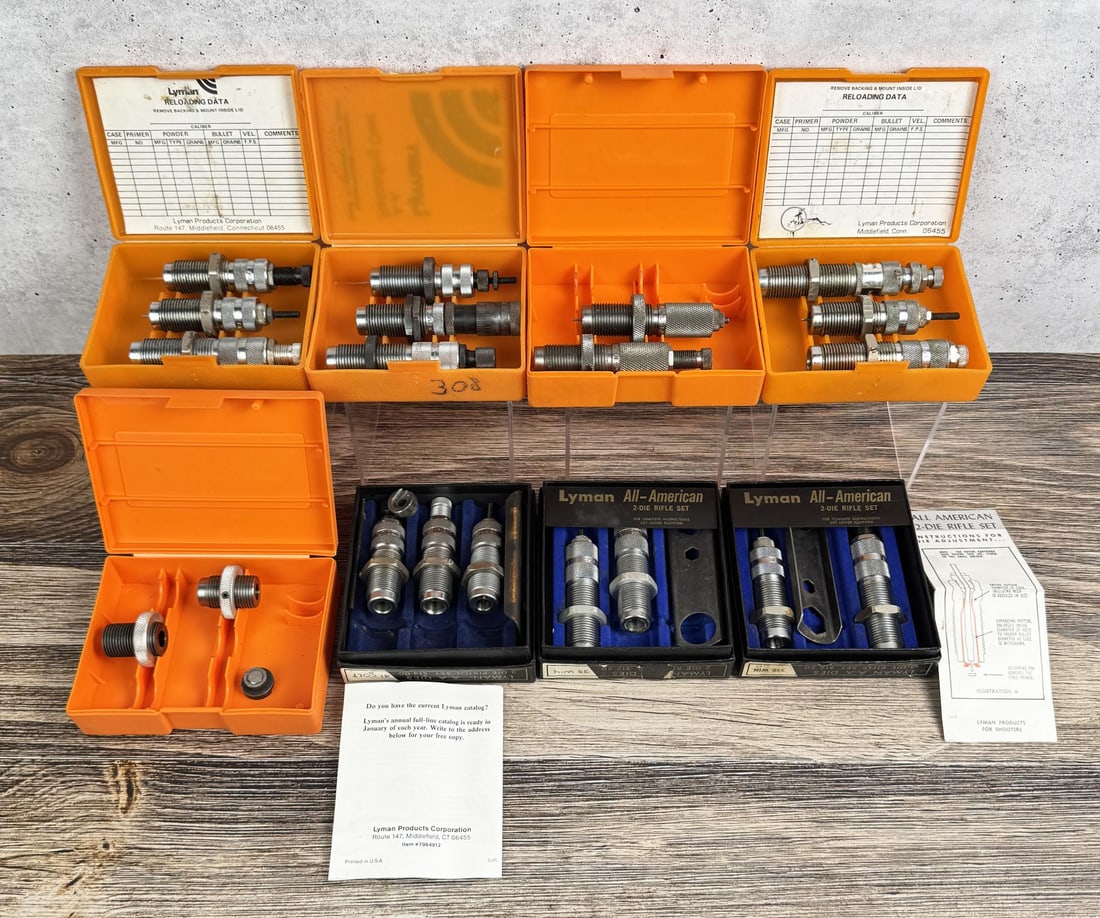 Collection of Lyman Reloading Dies: .358 Win, .35 Win, .41 Colt, 25-35, 7.62x39, .308 Win, 38-40, .32 Win.