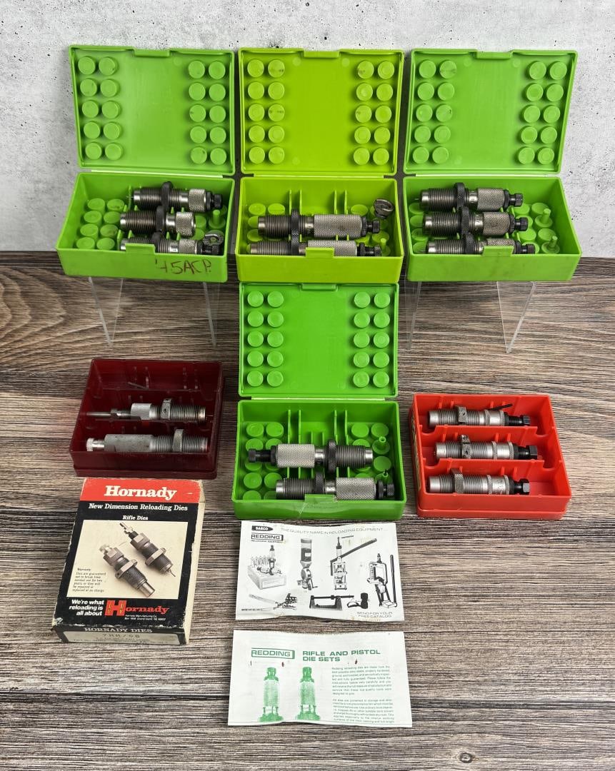 Collection of Redding Hornady Reloading Dies: .35 Whelen, .375 H&H, .45 ACP, .25 ACP, 7mm/08, 7mm TCU
