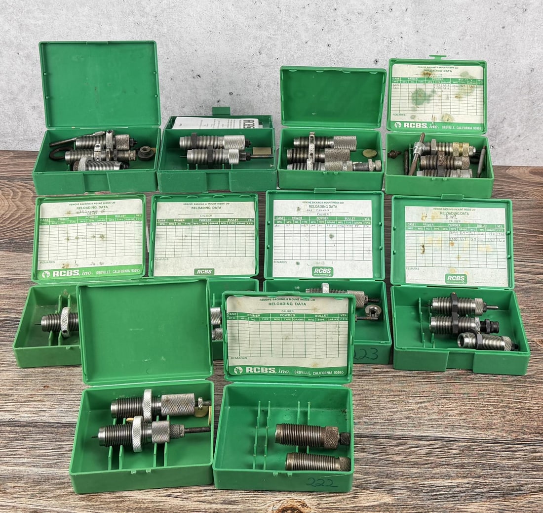Collection of RCBS Reloading Dies: .243 Win, .223 Rem, .35 Rem, .348 Win, .38 ACP, 7mm-08, .44 Spl, 10mm Auto, .222 Rem.