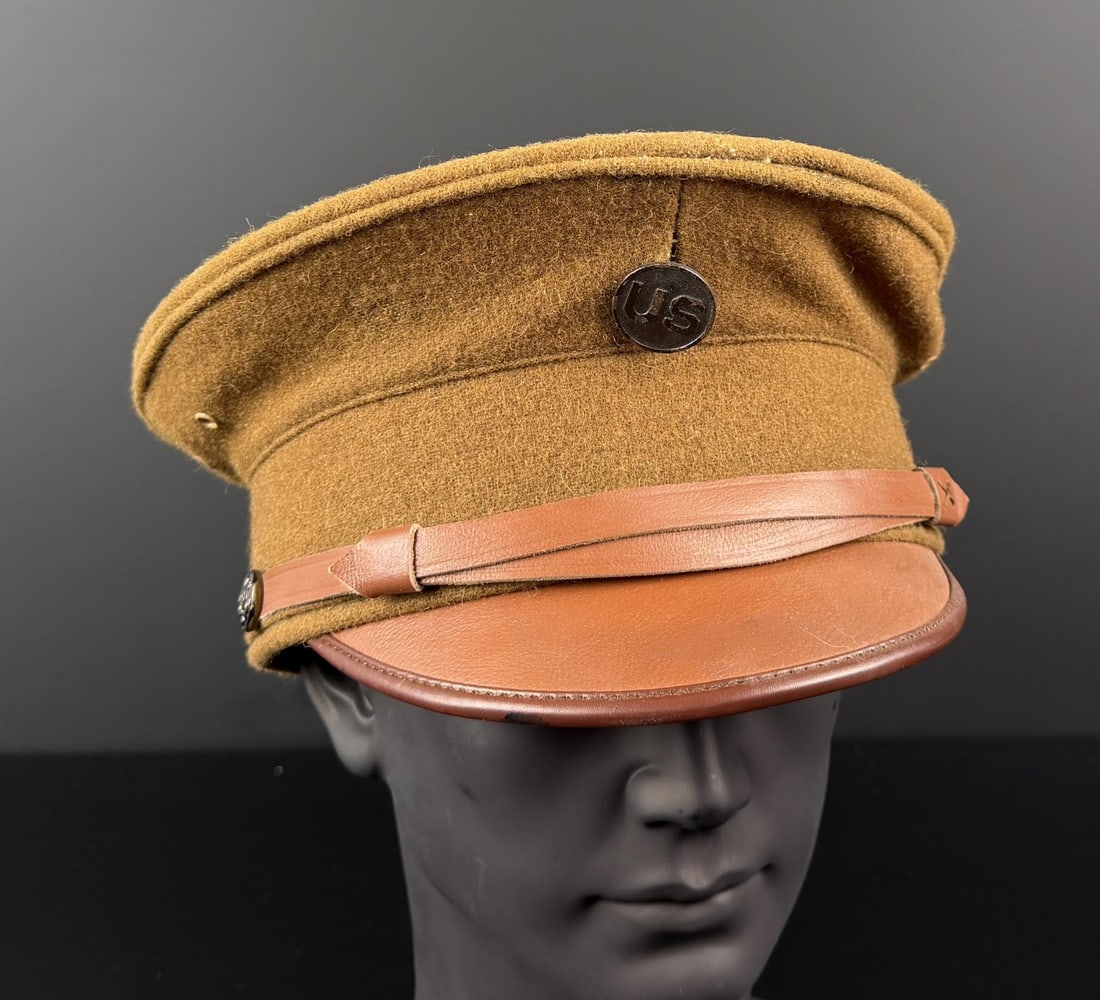 WWI WW1 US Army Visor Hat Cap: Incorrect hat device. Size 7 3/8