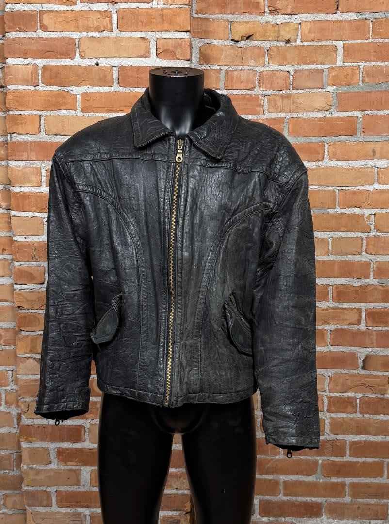 Vintage Mirage Leather Motorcycle Bomber Jacket: Size Medium