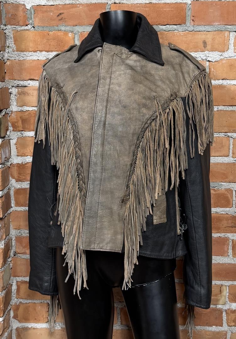 Vintage Leather Fringe Motorcycle Jacket: Size 40