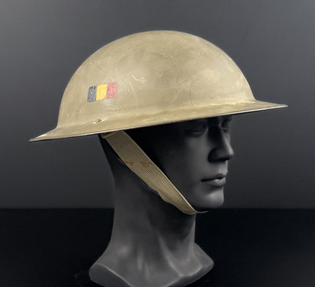 Post WW2 Belgian MKII Brodie Helmet: Painted as shown. Dated 1949
