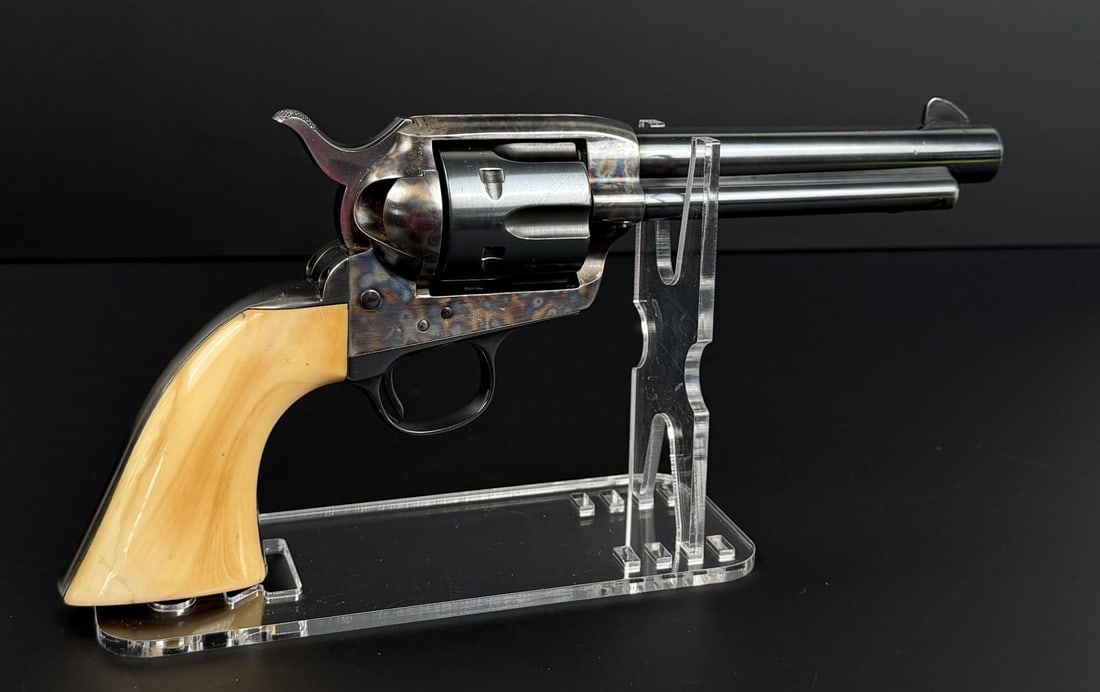 1908 Colt Single Action Army Revolver .45 LC: Has been fully restored. Has custom made Mammoth Ivory Grips. 5 1/4" barrel. Requires FFL Transfer. C&R not accepted.