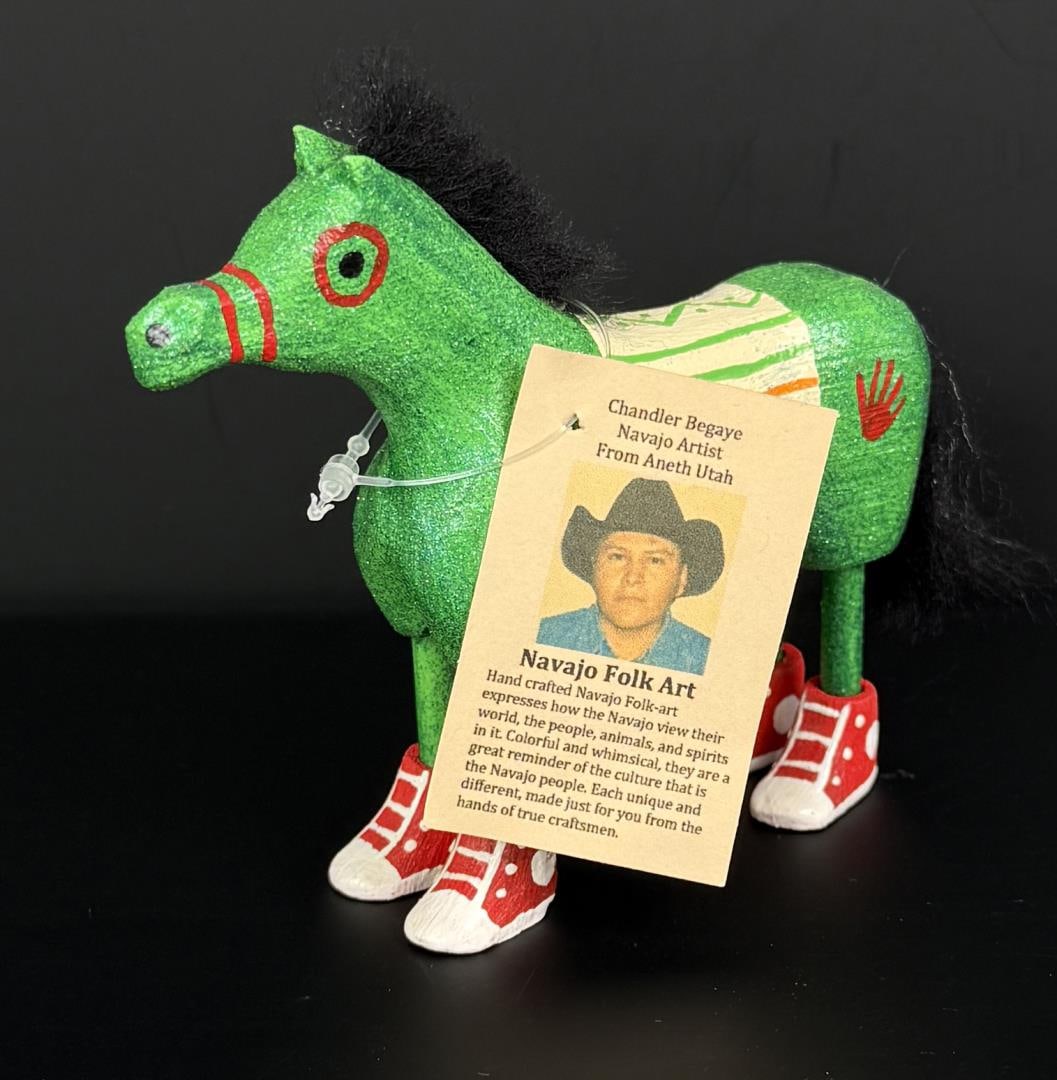Chandler Begaye Navajo Folk Art Wood Carving Horse: 4 1/2" by 3 5/8" by 1 1/4".