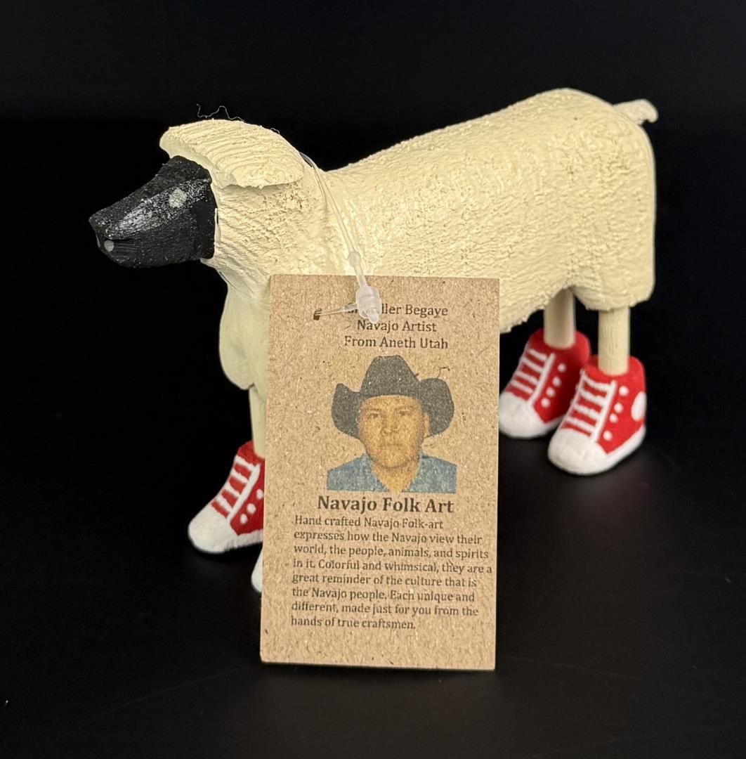 Chandler Begaye Navajo Folk Art Wood Carving Sheep: 4 1/4" by 2 3/4" by 1 1/4".