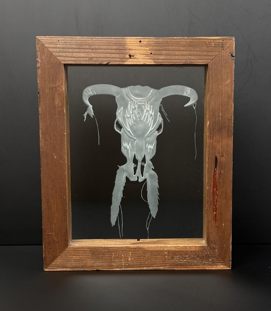 Etched Glass Bull Skull Window (1 of 3)