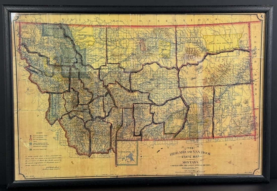 Hibbard and Van Hook State Map of Montana: 1902. Has been laminated. 24" by 35 1/4" framed.