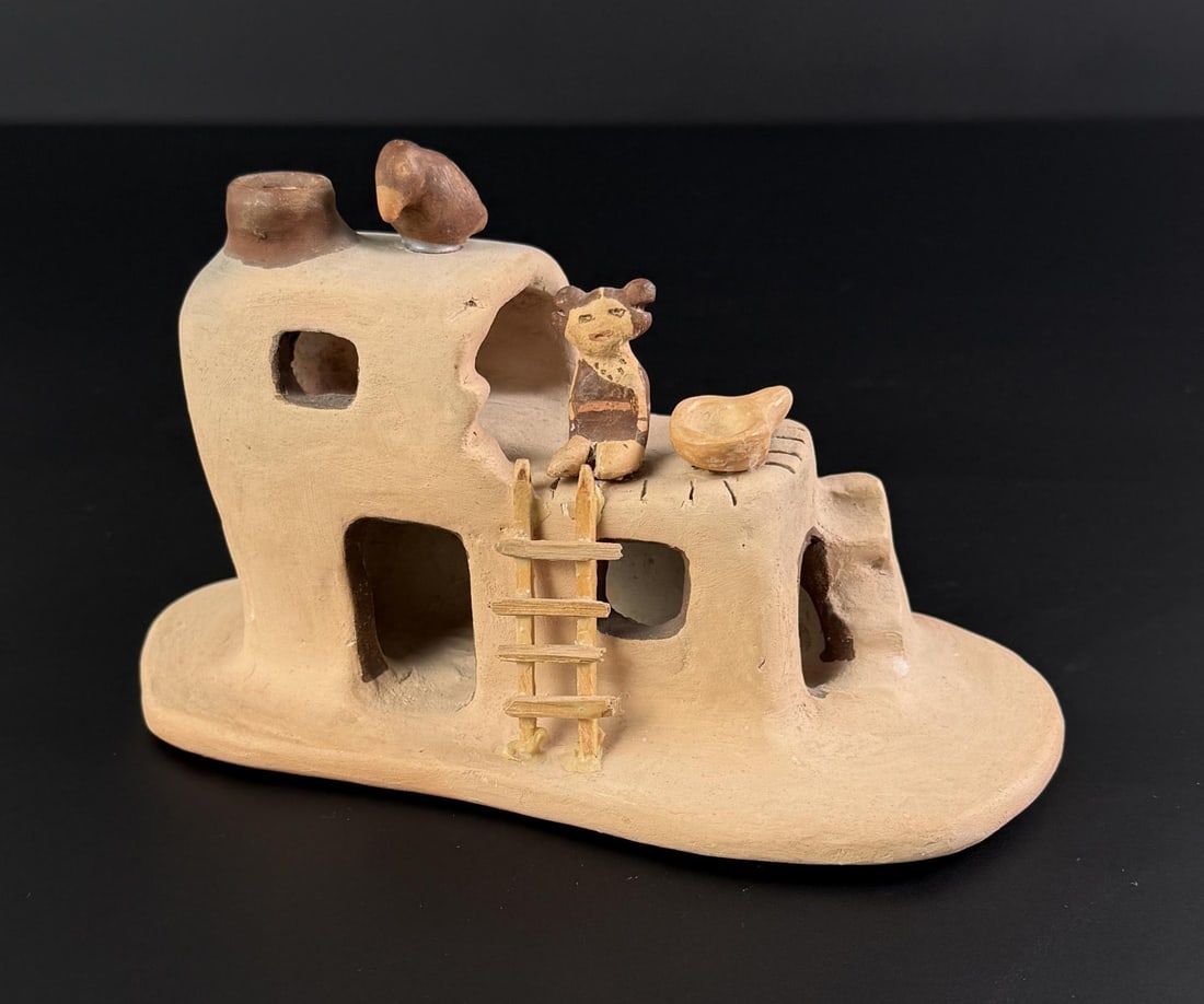 Hopi Pueblo Pottery Village House: 7 3/8" by 4 1/4" by 3 3/4".