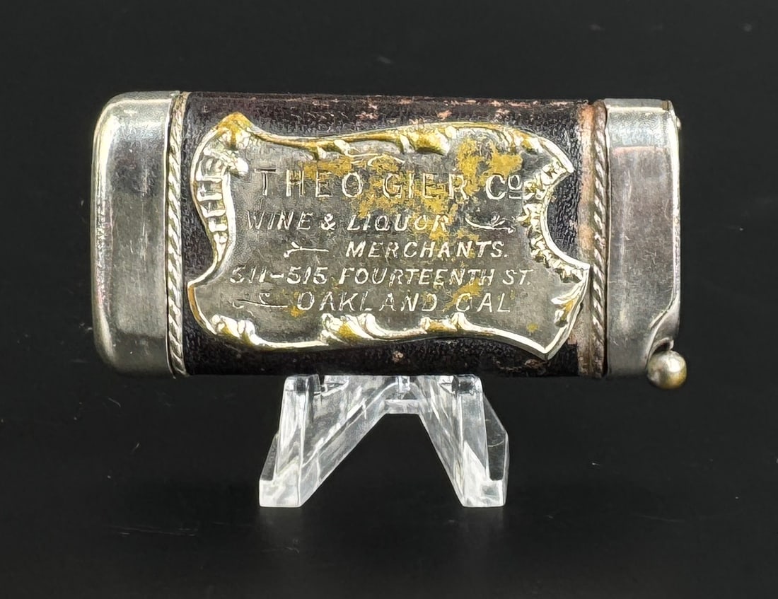 Theo Gier Liquor Oakland California Match Safe: Wine & Liquor Merchants. 2 3/4" long.