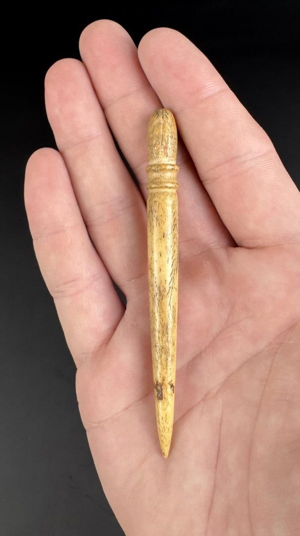Whaler Made Whale Bone Bodkin: 3 5/8" long.