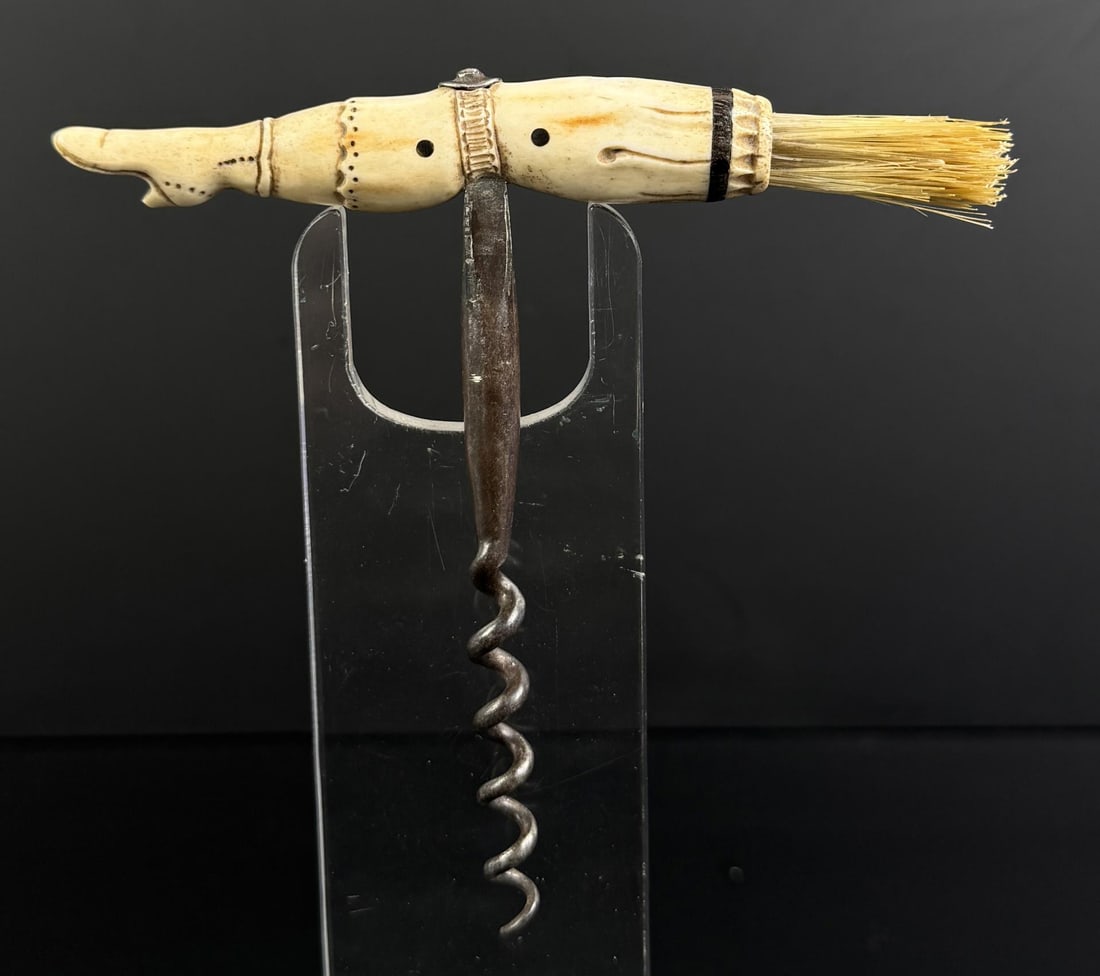 Whaler Made Whale Bone Lady Leg Corkscrew: Exceptional early corkscrew. 4 1/2" by 5 1/4".