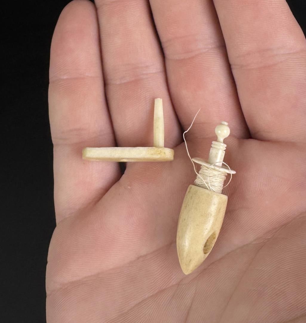 Whaler Made Whale Bone Sewing Thread Spool (1 of 4)