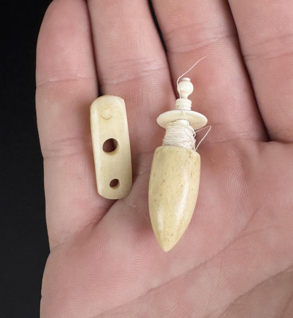 Whaler Made Whale Bone Sewing Thread Spool - 2