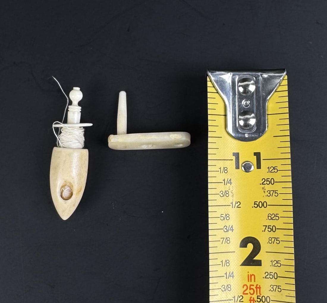 Whaler Made Whale Bone Sewing Thread Spool - 3