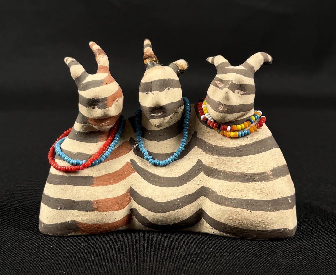 Jemez Pueblo Koshare Pottery Clowns: 5 1/2" by 3 5/8" by 2". Some repairs.