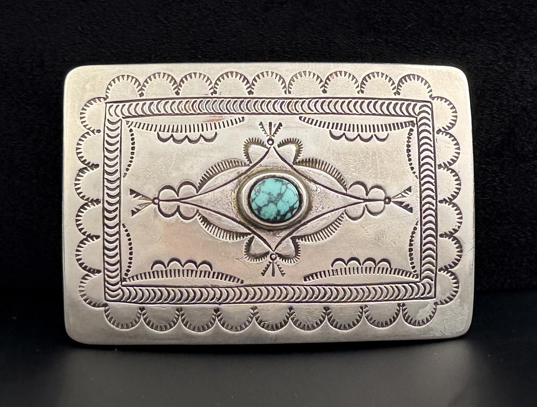 Navajo Nickel Silver Turquoise Coral Belt Buckle (1 of 3)