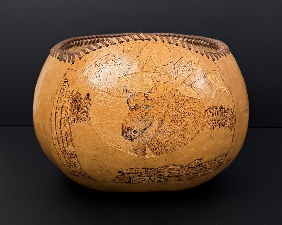 Native American Indian Carved Moose Gourd (1 of 10)